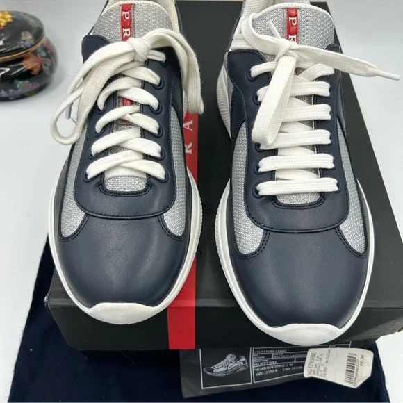 Men’s Prada America’s cup blue/silver sneakers size 6 fit seven US made in Italy - Picture 2 of 14